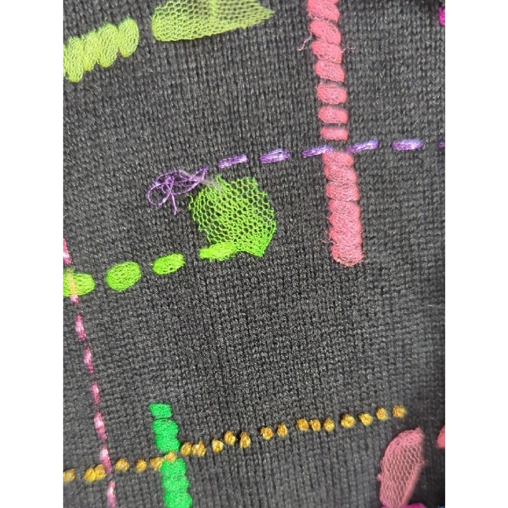 Vintage Michael Simon Y2K Black Embroidered Cardigan Jacket Colorful Tulle - Picture 6 of 9